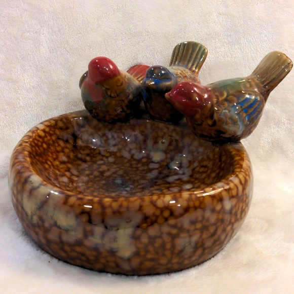 Art glazed bird dish bird feeder trinket tray indoor or outdoor home decor - Picture 1 of 11